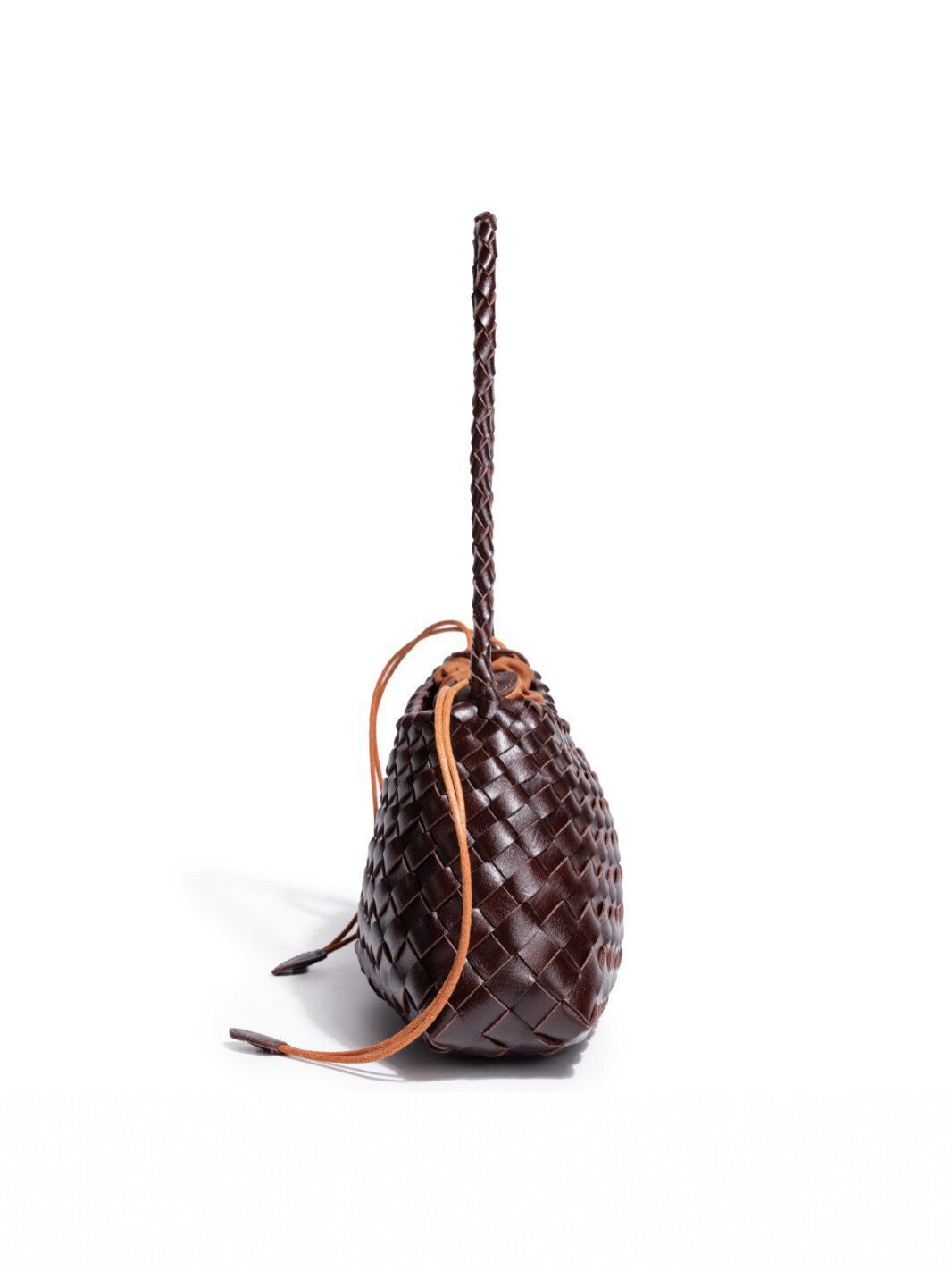 Woven Leather Drawstring Shoulder Bag