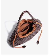 Woven Leather Drawstring Shoulder Bag