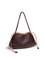 Woven Leather Drawstring Shoulder Bag