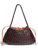 Woven Leather Drawstring Shoulder Bag