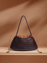 Woven Leather Drawstring Shoulder Bag