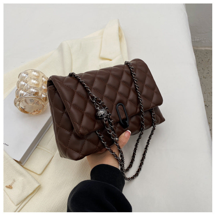 Quilted Faux Leather Chain Crossbody Bag