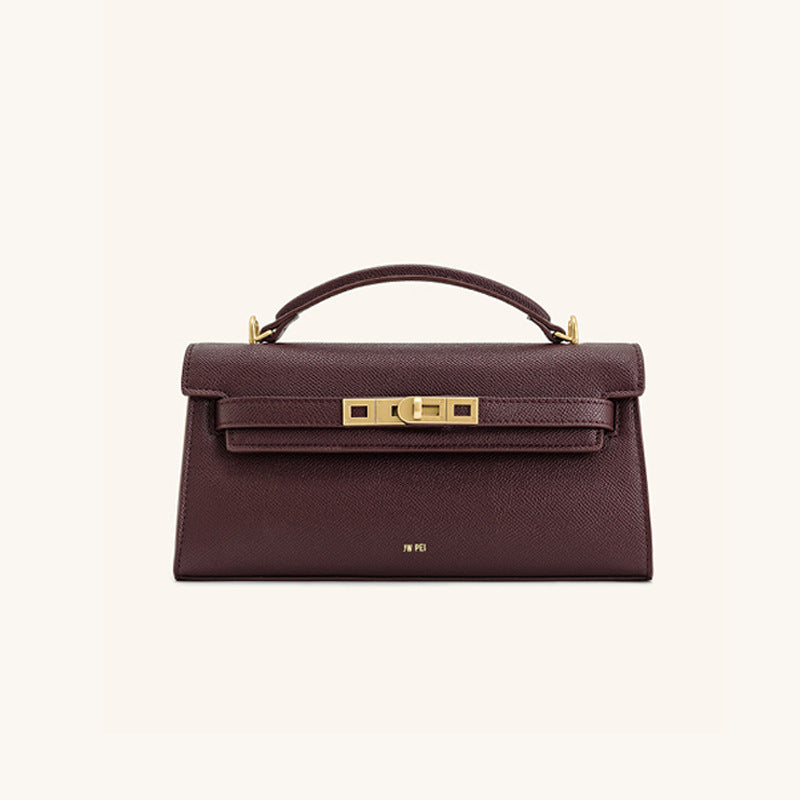 Structured Faux Leather Envelope Top-Handle Bag