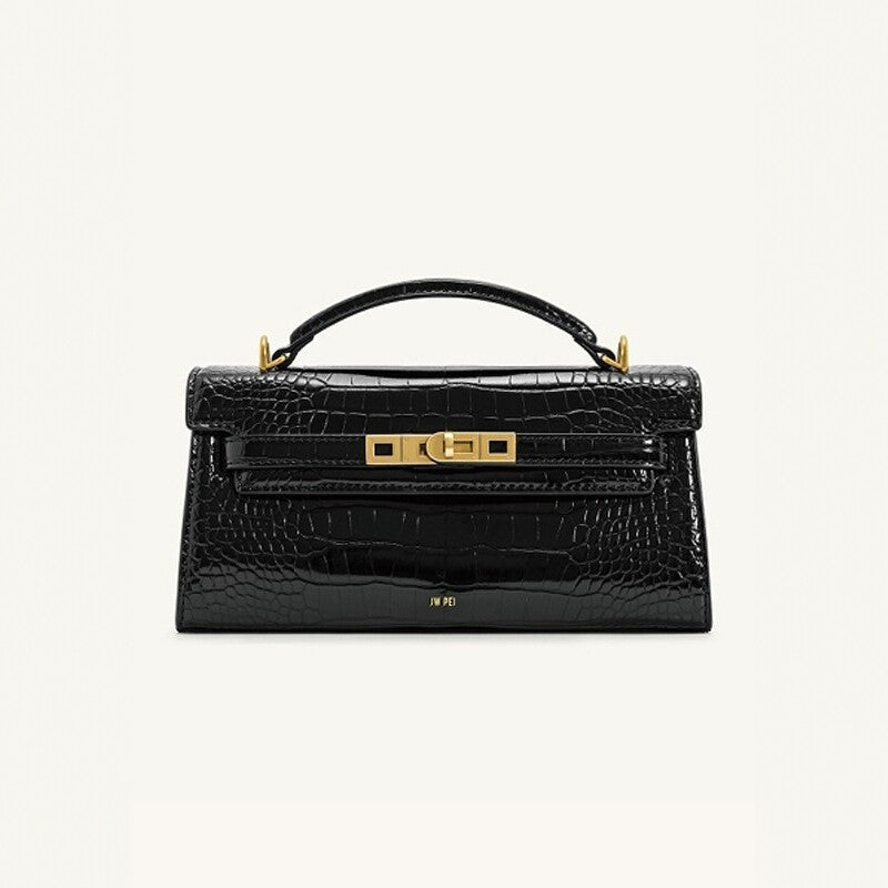 Structured Faux Leather Envelope Top-Handle Bag