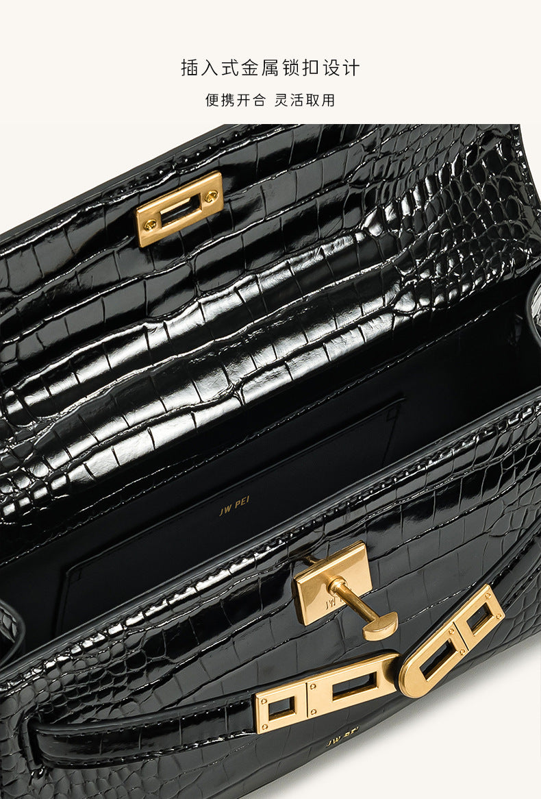 Structured Faux Leather Envelope Top-Handle Bag