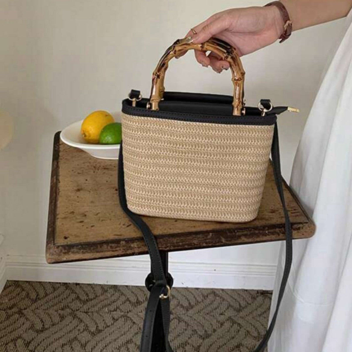 Straw Woven Crossbody with Bamboo Handle