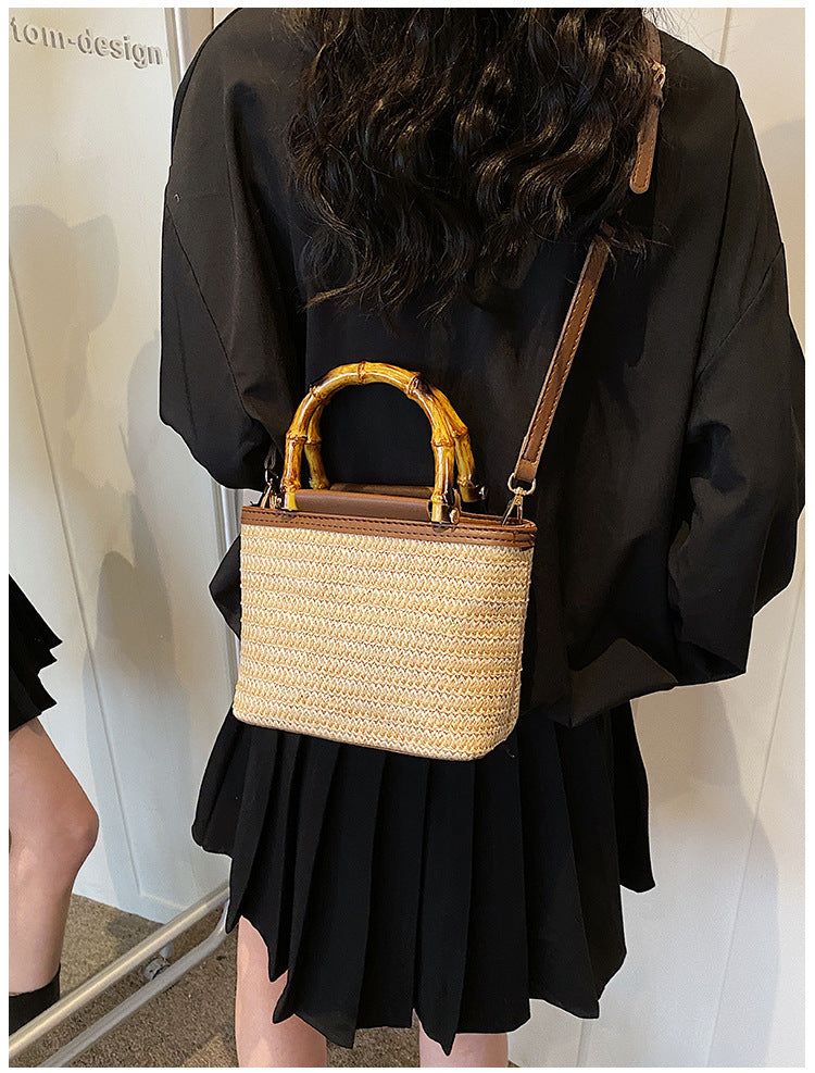 Straw Woven Crossbody with Bamboo Handle