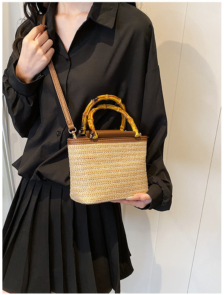 Straw Woven Crossbody with Bamboo Handle