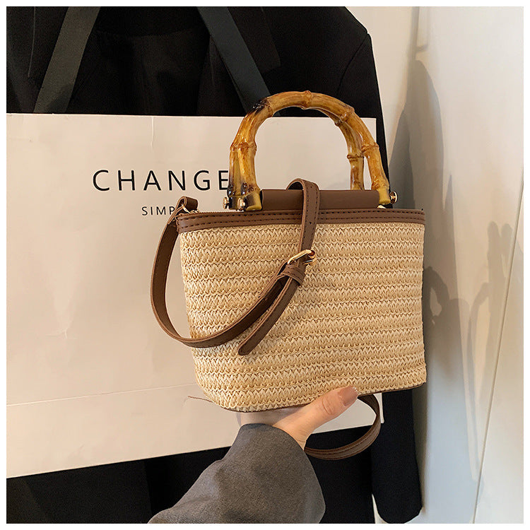 Straw Woven Crossbody with Bamboo Handle
