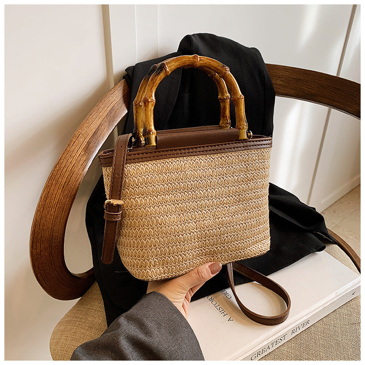 Straw Woven Crossbody with Bamboo Handle