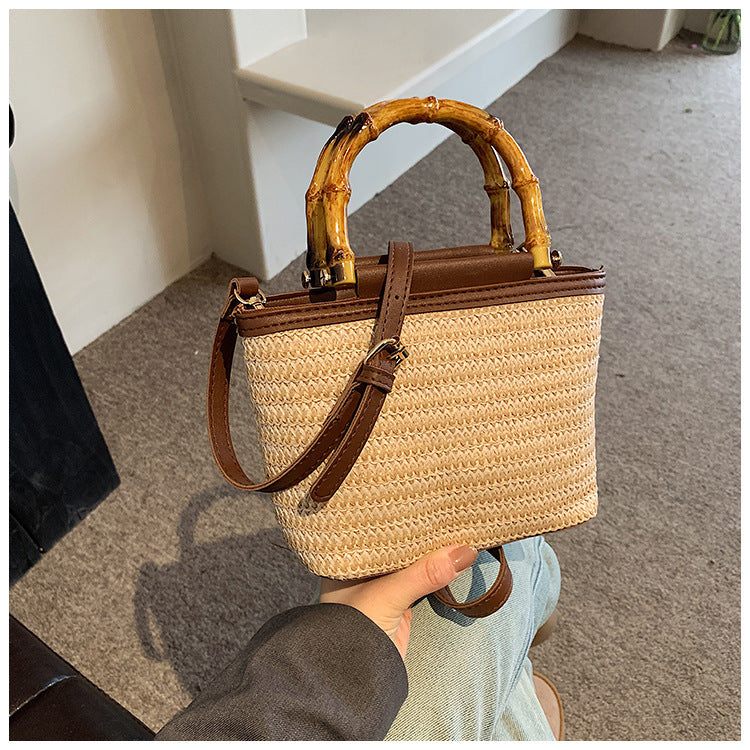 Straw Woven Crossbody with Bamboo Handle