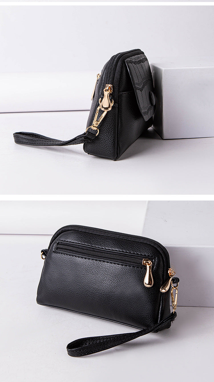 Multi-Zip Vegan Leather Wristlet Clutch