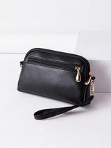 Multi-Zip Vegan Leather Wristlet Clutch