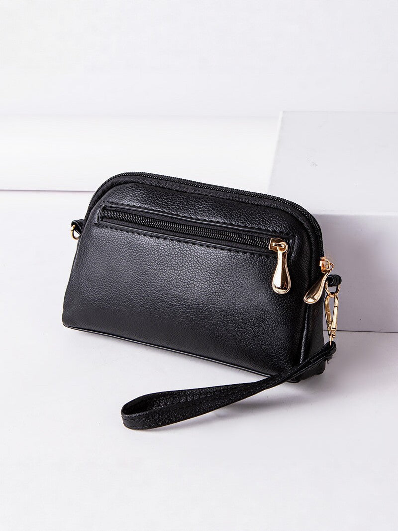Multi-Zip Vegan Leather Wristlet Clutch