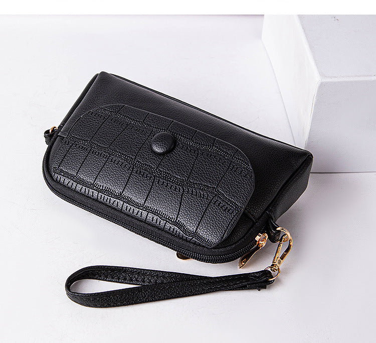Multi-Zip Vegan Leather Wristlet Clutch