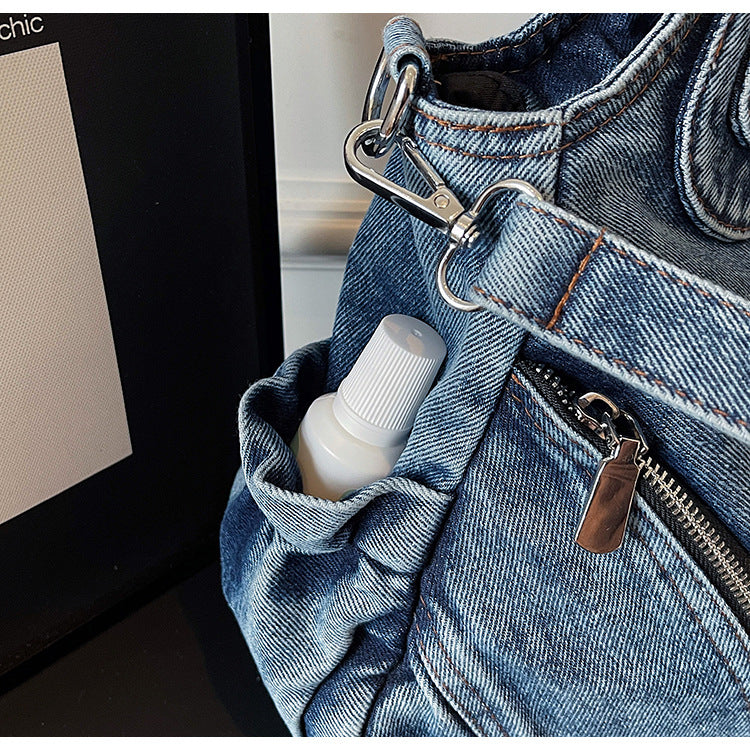 Vintage Wash Distressed Denim Tote Bag
