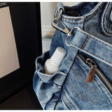 Vintage Wash Distressed Denim Tote Bag