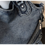Vintage Wash Distressed Denim Tote Bag