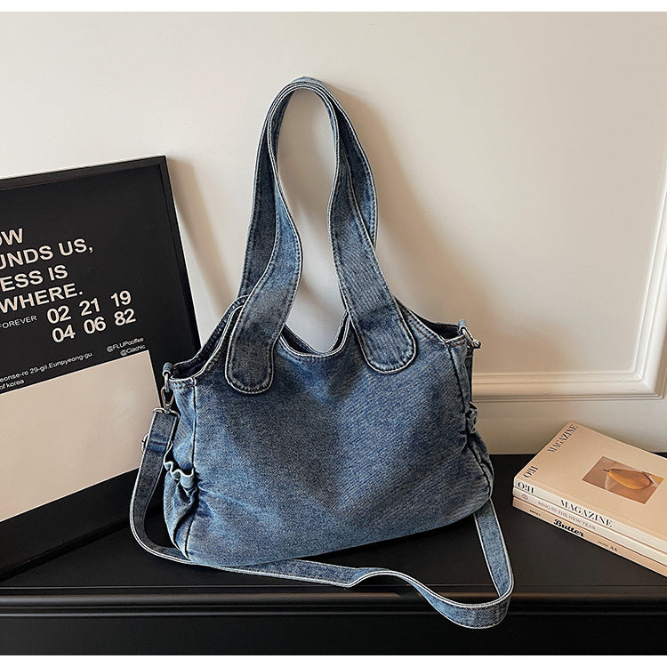 Vintage Wash Distressed Denim Tote Bag