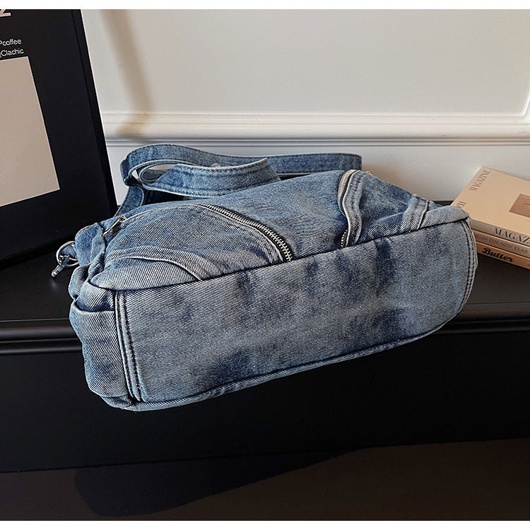 Vintage Wash Distressed Denim Tote Bag
