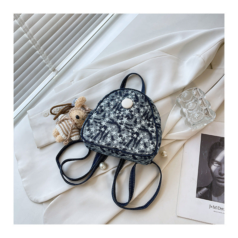 Women's Star Print Denim Mini Backpack