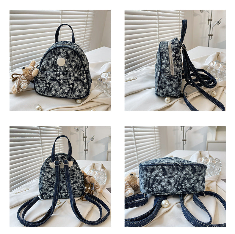 Women's Star Print Denim Mini Backpack
