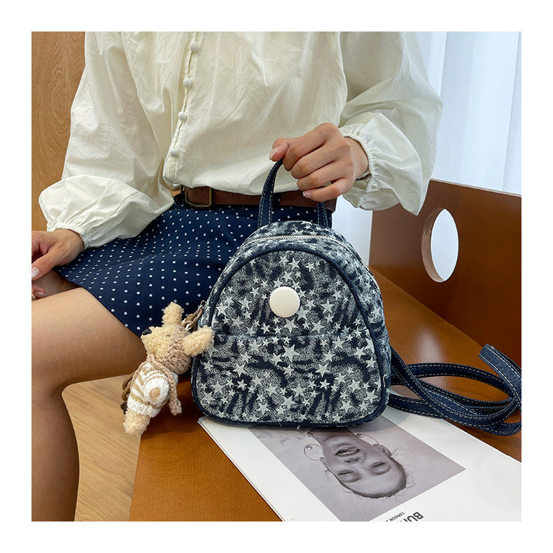 Women's Star Print Denim Mini Backpack