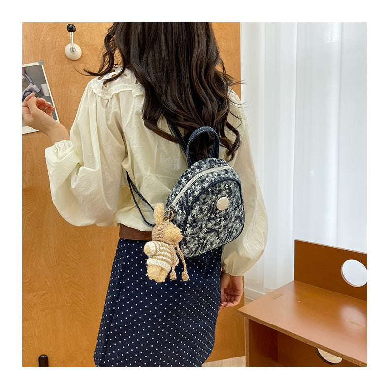 Women's Star Print Denim Mini Backpack