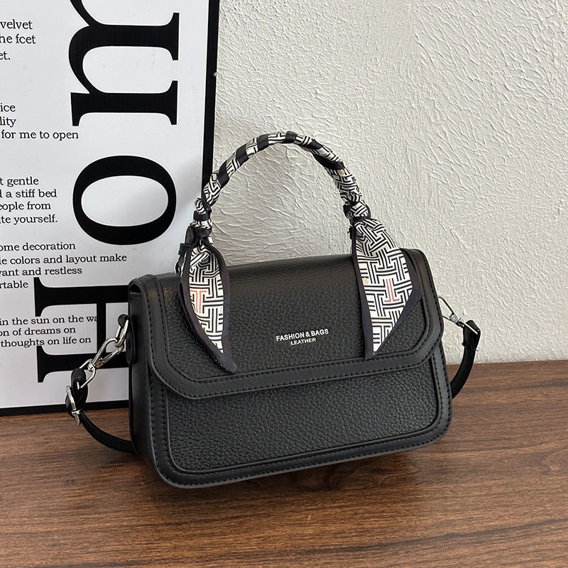 Textured Leather Handbag with Scarf