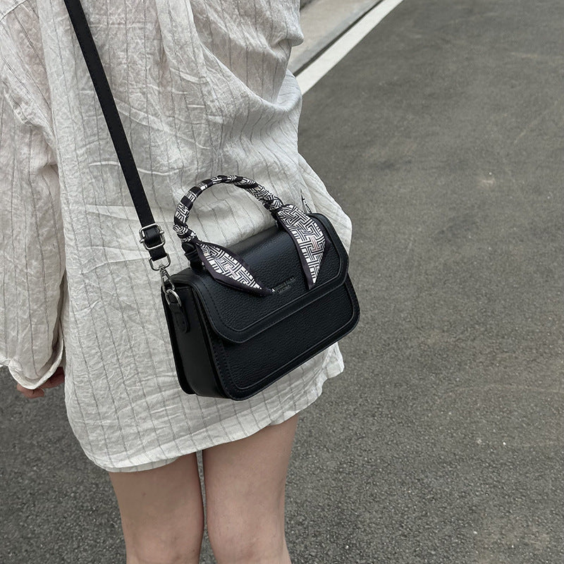Textured Leather Handbag with Scarf
