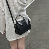 Textured Leather Handbag with Scarf