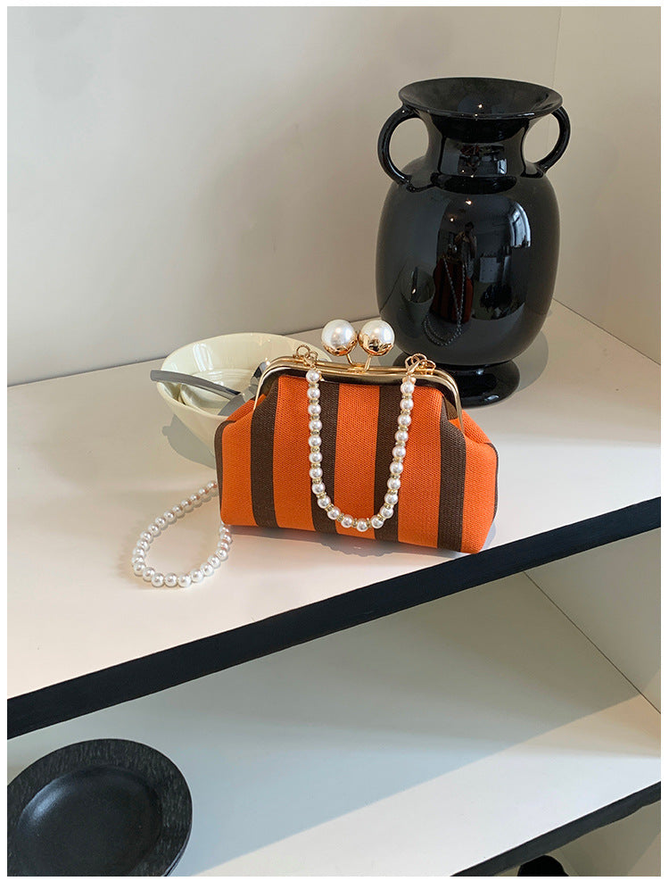 Women's Pearl Chain Frame Clutch Evening Bag