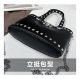 Women's Studded Black Tote Shoulder Bag Chain