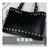 Women's Studded Black Tote Shoulder Bag Chain