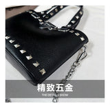 Women's Studded Black Tote Shoulder Bag Chain