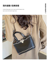 Women's Studded Black Tote Shoulder Bag Chain