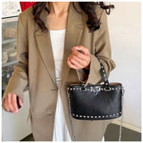 Women's Studded Black Tote Shoulder Bag Chain