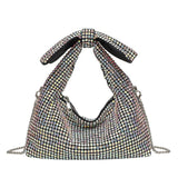 Iridescent Rhinestone Knotted Bow Shoulder Bag