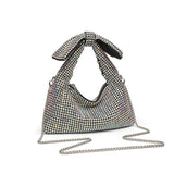 Iridescent Rhinestone Knotted Bow Shoulder Bag
