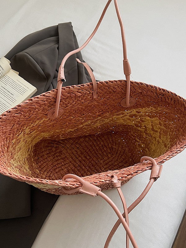 Women's Woven Straw Tote Beach Shoulder Bag Chic