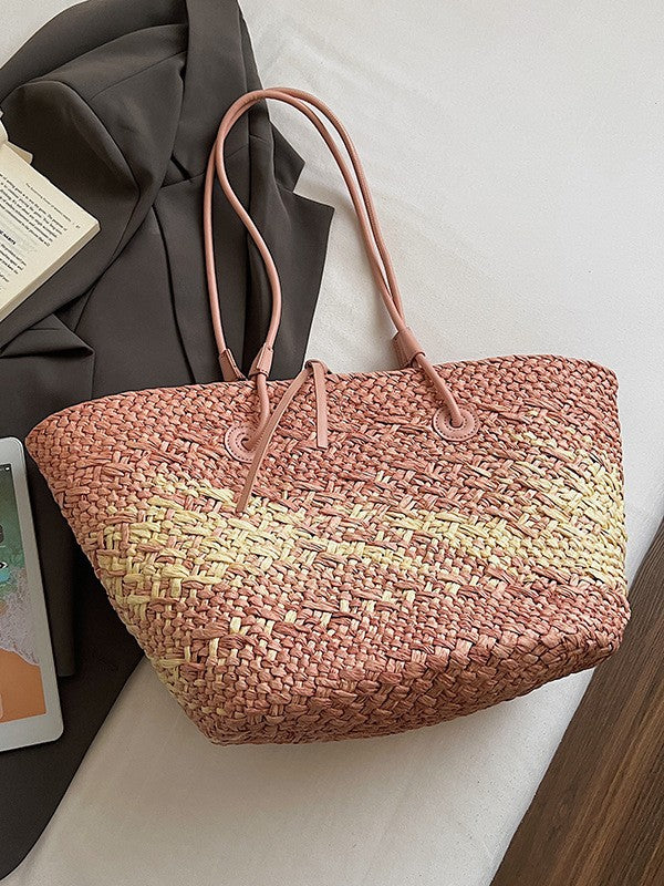 Women's Woven Straw Tote Beach Shoulder Bag Chic