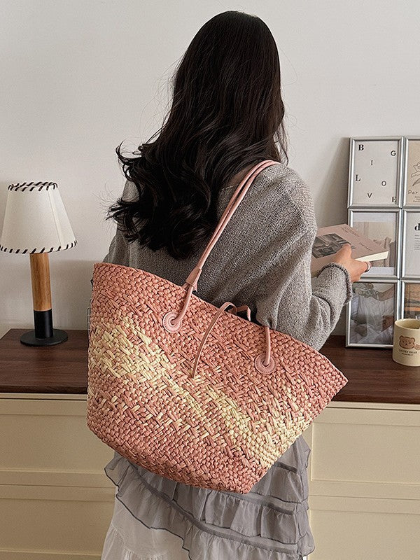Women's Woven Straw Tote Beach Shoulder Bag Chic