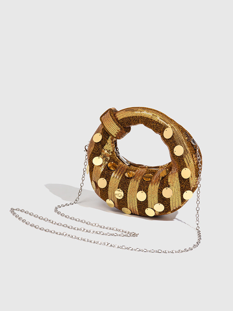 Sequin Knot Handle Evening Clutch Bag