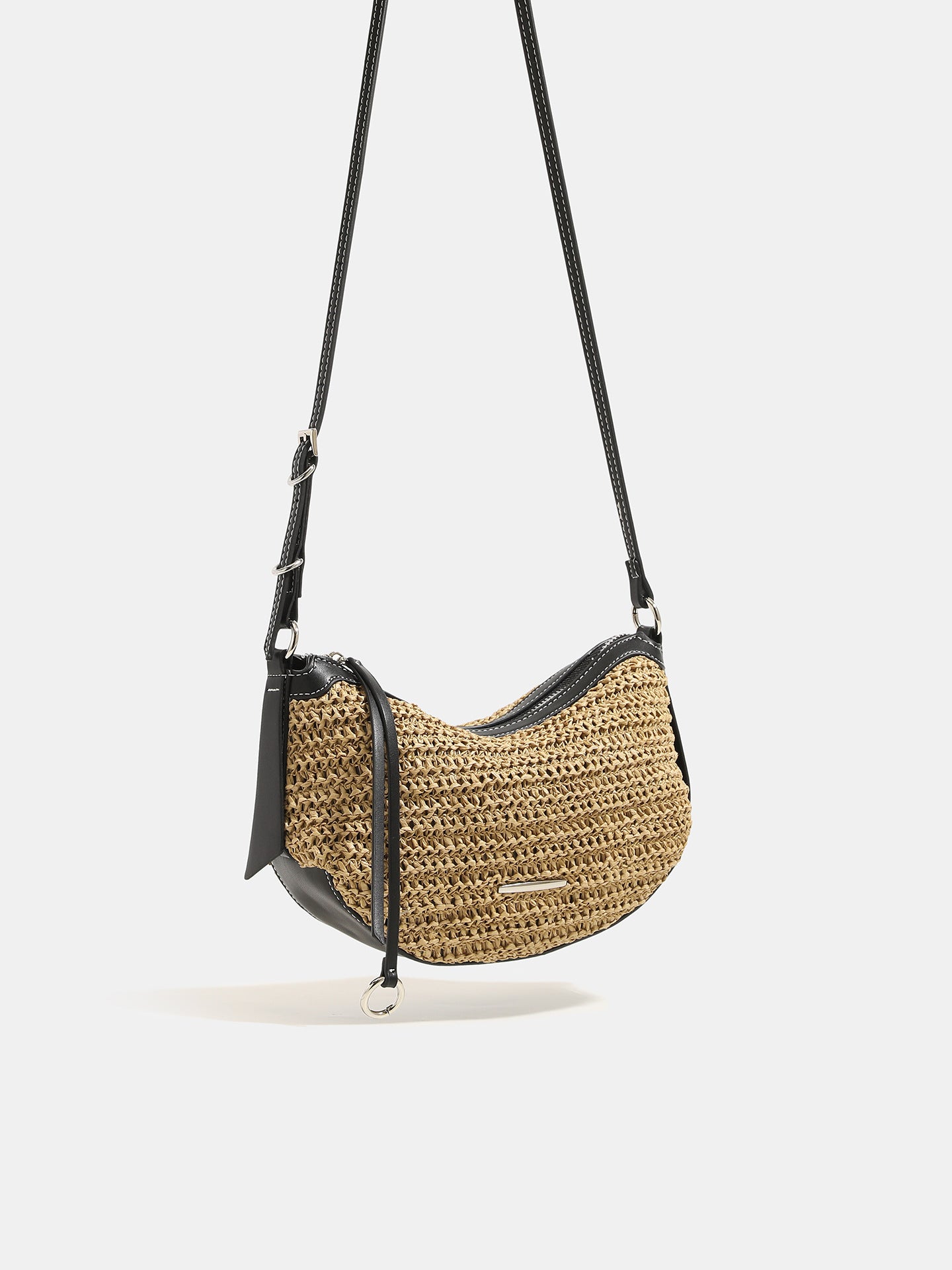 Women's Woven Straw Crescent Shoulder Bag