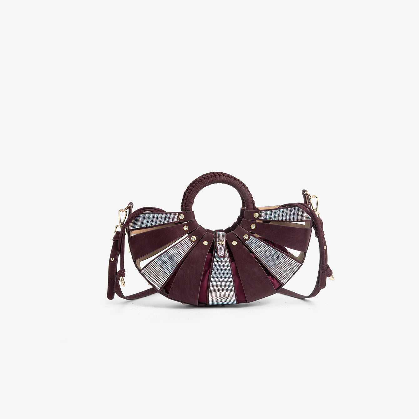Women's Rhinestone Fan-Shaped Top Handle Crossbody Bag