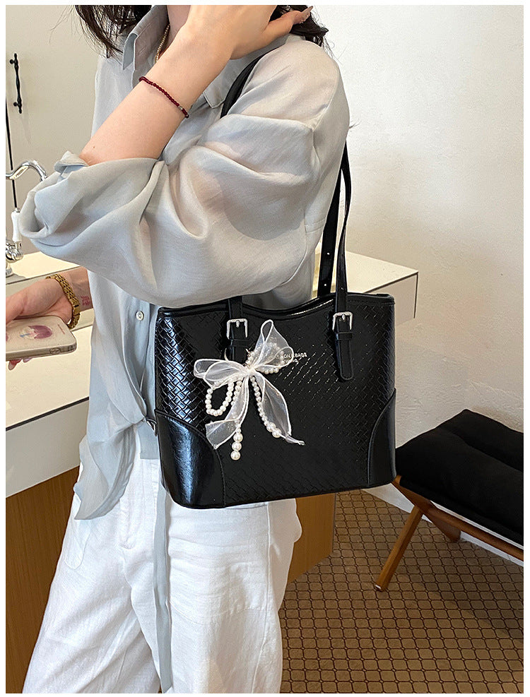 Women`s Woven Leather Tote Shoulder Handbag