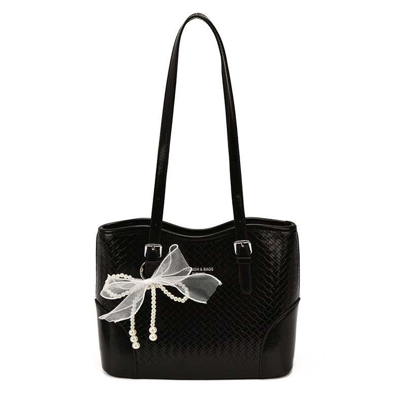 Women`s Woven Leather Tote Shoulder Handbag