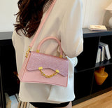 Women`s Glitter Chain Handle Crossbody Satchel
