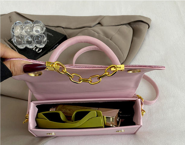 Women`s Glitter Chain Handle Crossbody Satchel