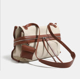 Canvas Leather Trim Large Tote Shoulder Bag